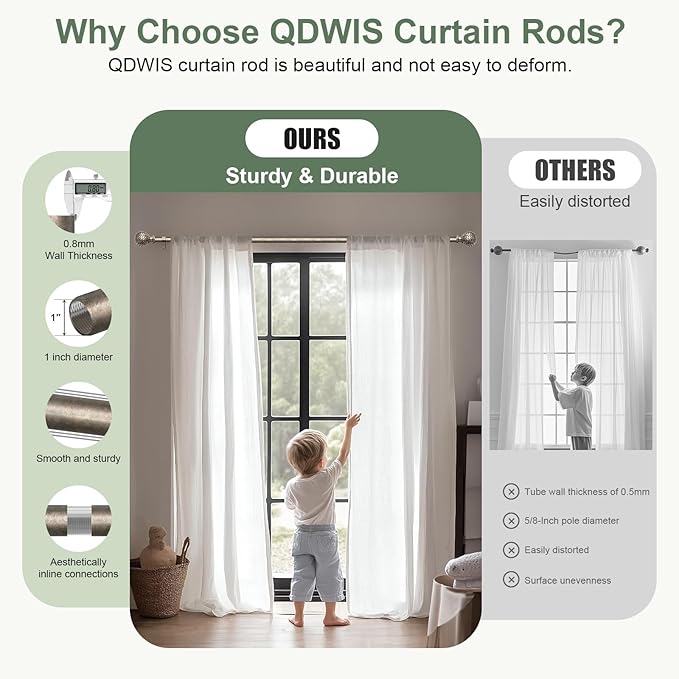 Silver Curtain Rods for Windows 66 to 120 Inch,1'' Diameter Drapery Rods with Leaf Pattern Finials,Boho Adjustable Heavy Duty Curtain Rods Set,36-120'',Retro Silver