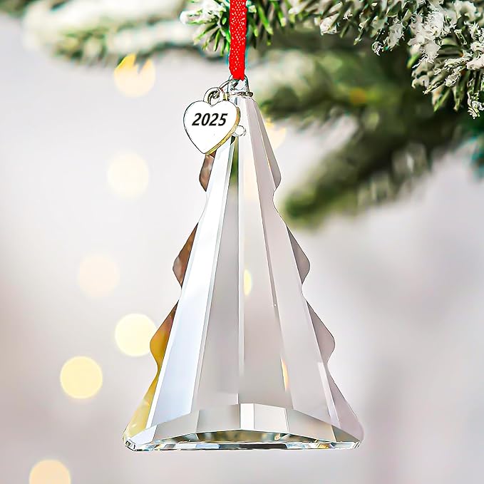 H&D HYALINE & DORA 2025 Crystal Christmas Tree Hanging Ornament, Clear Crystal Christmas Tree Ornament Suncatcher Ornaments for Home Window Outdoor Garden