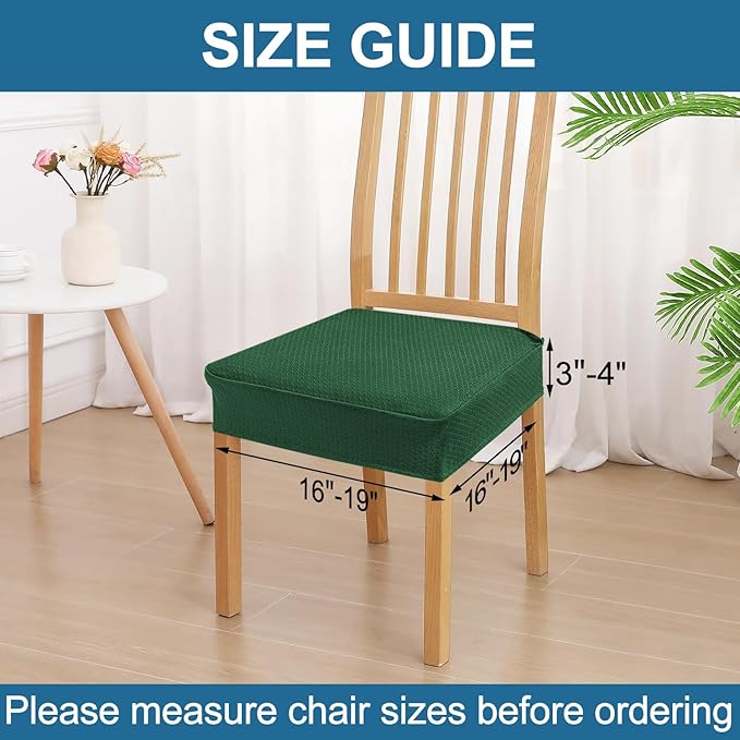 Smiry Waterproof Seat Covers for Dining Room Chairs Set of 2, Stretch Jacquard Removable Washable Chair Seat Slipcovers Protector, No Rear Covers, Emerald Green