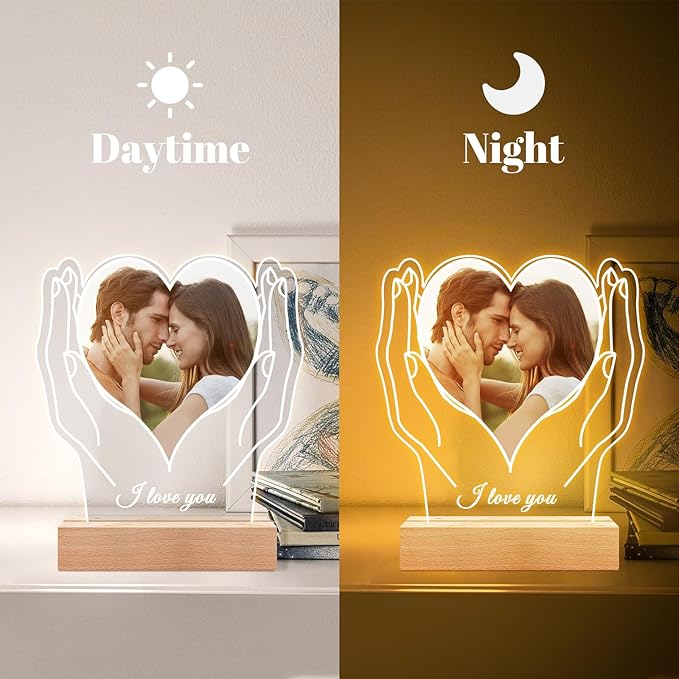 Personalized Picture Frame with Photo, Customized Photo Frame with Night Light, Custom Picture Frames, Personalized Anniversary Christmas Gifts for Women Men Her Him Girlfriend Boyfriend Couples