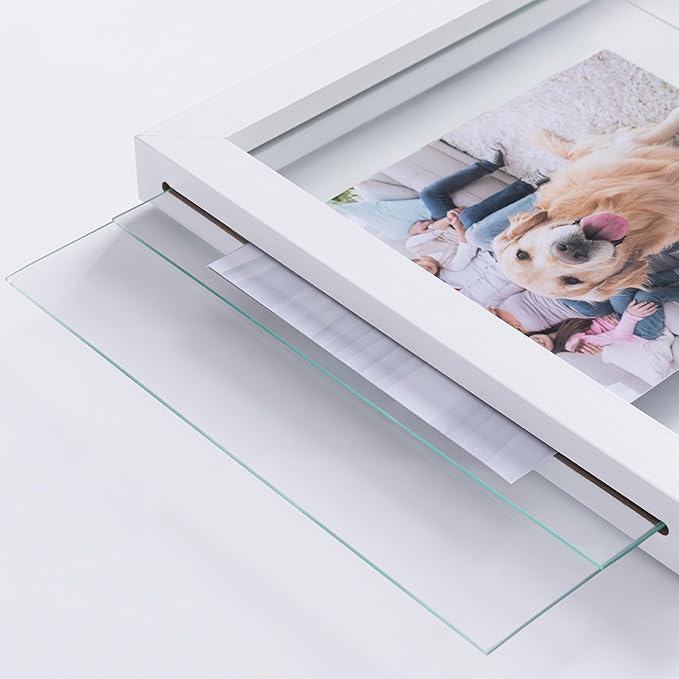 eletecpro 12x12 Floating Picture Frames Set of 2, Clear Double Glass Picture Frames for Wall Mount, Display Multi-size Photos and Artworks up to 12x12 Inches, Home Decor, White