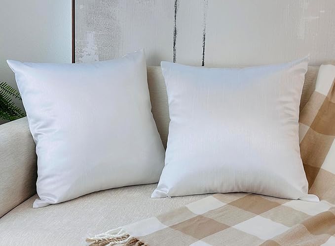 Aiking Home 20x20 Inches Faux Silk Square Throw Pillow Cover, Zipper Closure, White (Set of 2)