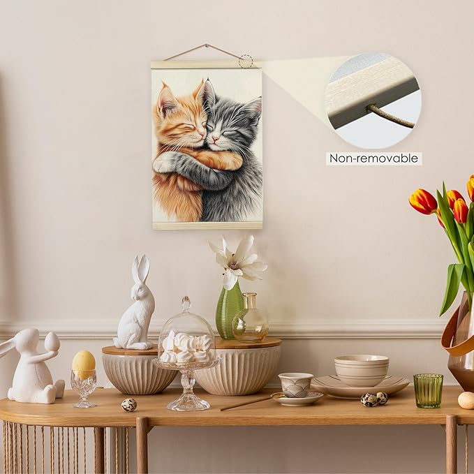 Giosve Cat Wall Art Framed Decor, Cute Cat Poster, Cute Canvas Wooden Frames Poster Hanging Wall Art Decor for Home Bedroom Living Room, 12x16 inch