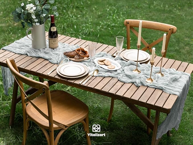Vitalizart Cheesecloth Table Runner 10ft Gauze Boho Rustic Light Gray Cheese Cloth Table Runner for Wedding Bridal Shower Fall Thanskgiving Decoration 120 Inches