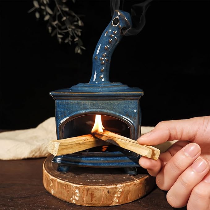 Ceramic Palo Santo Holder & Mini Chiminea Smudge Bowl | Multi-Functional Burner for Sage Sticks, Incense Cones, Copal,and Candles |Perfect for Energy Cleansing,Yoga Meditation| Anxiety Relief
