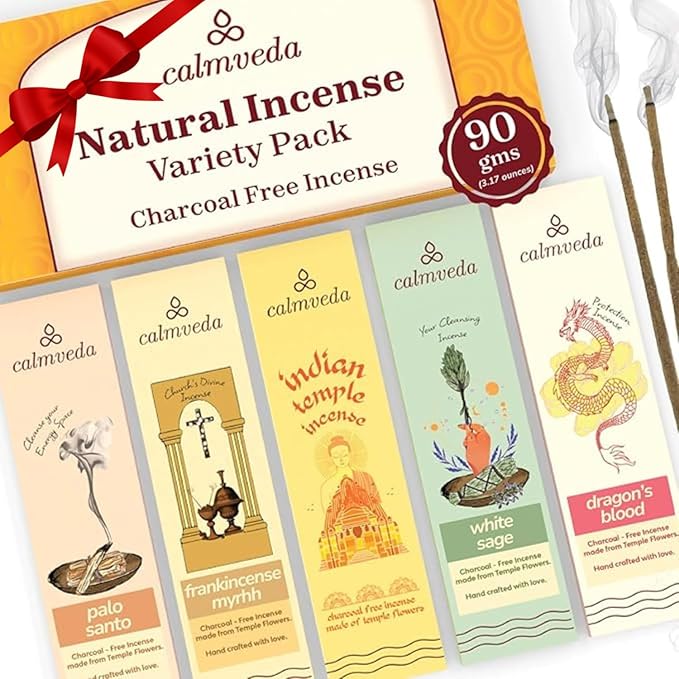 Natural Incense Sticks Variety Pack - (5 Variants) Charcoal Free Inscents-Sticks, Made from Upcycled Flowers | Sacred Insence-Sticks from All Cultures (Inciensos Aromaticos)