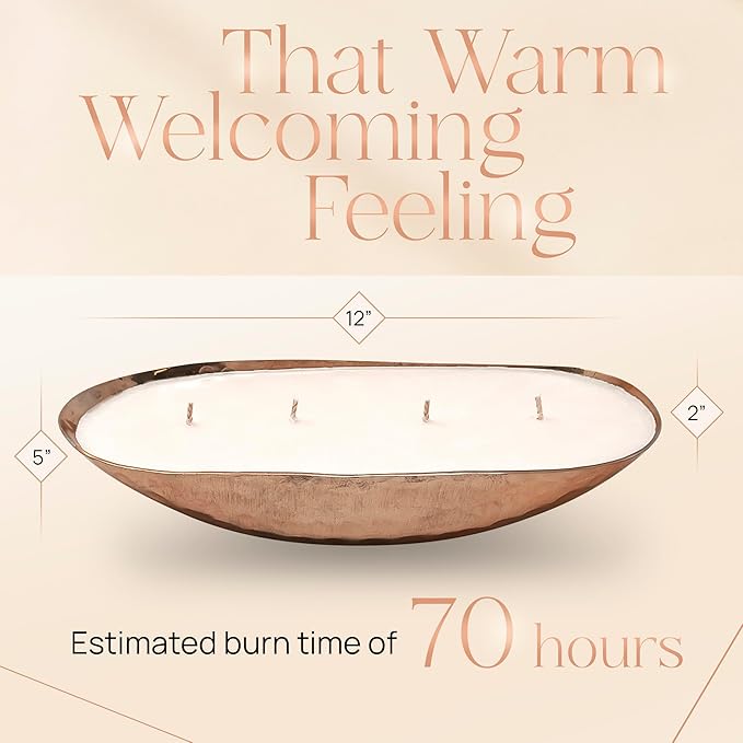 Dough Bowl Candle Co. Pumpkin Spice Candle - Copper Luxury Home Decor, 12x5x2 In. Fall Decorations for Home, Scented Candles for Autumn, Thanksgiving, or Halloween, Soy Candles in Pumpkin and Cinnamon