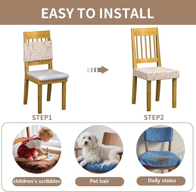 Stretch Dining Chair Seat Covers Set of 4,Dining Chair Slipcovers, Floral Printed Chair Covers,Soft Fabric Washable Upholstered Chair Seat Protector, No Rear Covers for Home Kitchen Dining Room