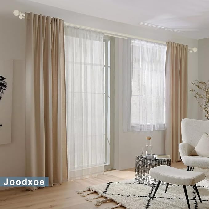 White Wood Grain Window Rods, Double Curtain Rod 72-144” Telescoping Length 1Inch Diameter Front Poles and 5/8Inch Diameter Back Poles