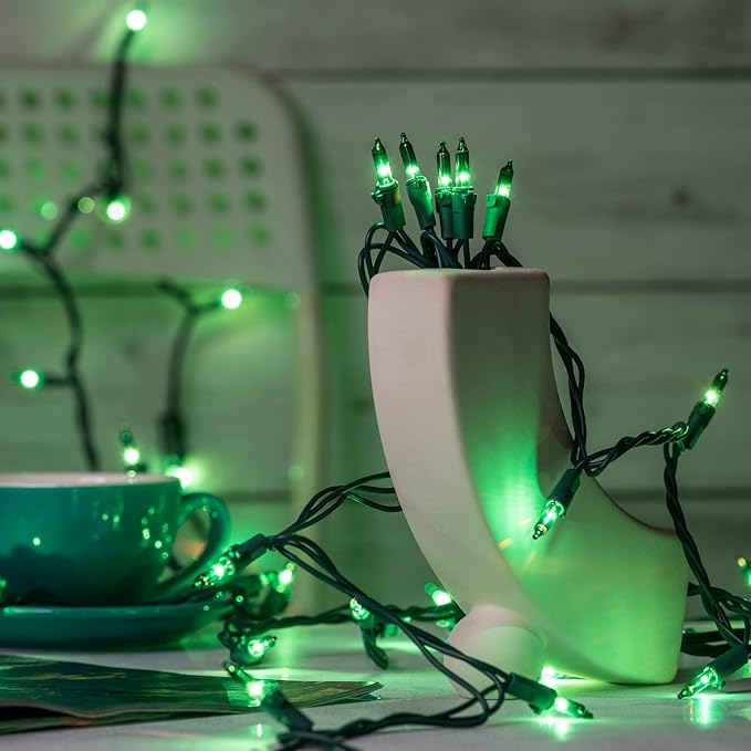 YULETIME 200 Green Christmas Lights, Pack of 2 Sets 33 Feet 100 Count UL Certified Incandescent String Lights (Green - Green Wire)