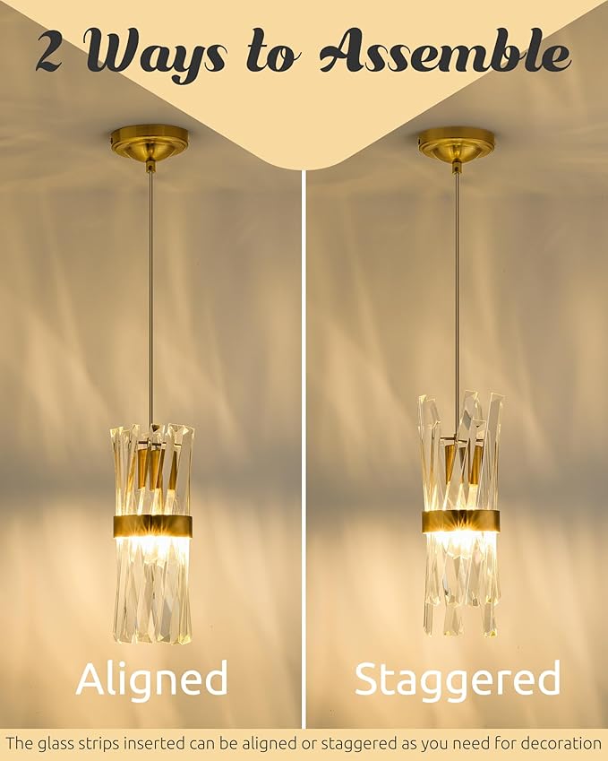 Ken & Ricky Crystal Pendant Lights, Modern Pendant Lights Kitchen Island, Gold Pendant Light for Kitchen Dinning Room Bathroom, Pendant Light with Two Style Options, KR3355-1PK