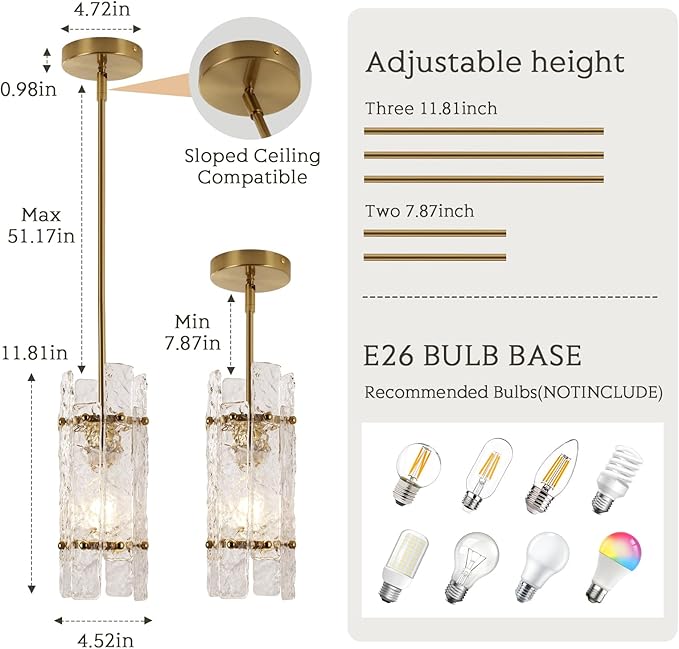 Gold Crystal Pendant Light for Kitchen Island,Luxury Mini Water Ripple Glass Chandelier Lights Fixture, Modern Round Adjustable Hanging Pendant Lighting for Dining Room Bedroom Hallway (3-Pack)