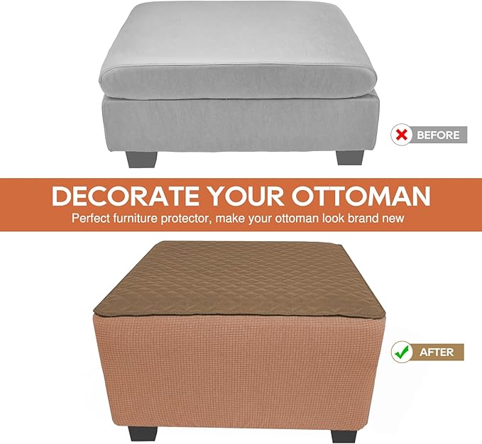 NeColorLife Ottoman Cover Square Waterproof Ottoman Slipcover Thick Storage Footrest Stool Covers Furniture Protector for Pets,Kids (Small Size,Brown)