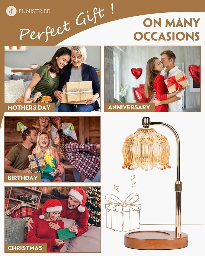Candle Warmer Lamp with Timer Dimmable, Height Adjustable, Birthday Gifts for Women Mom, Suitable for New Home Decoration, Christmas Gift Lotus Flower Candle lamp,With 2 bulbs,Suitable for Jar Candles