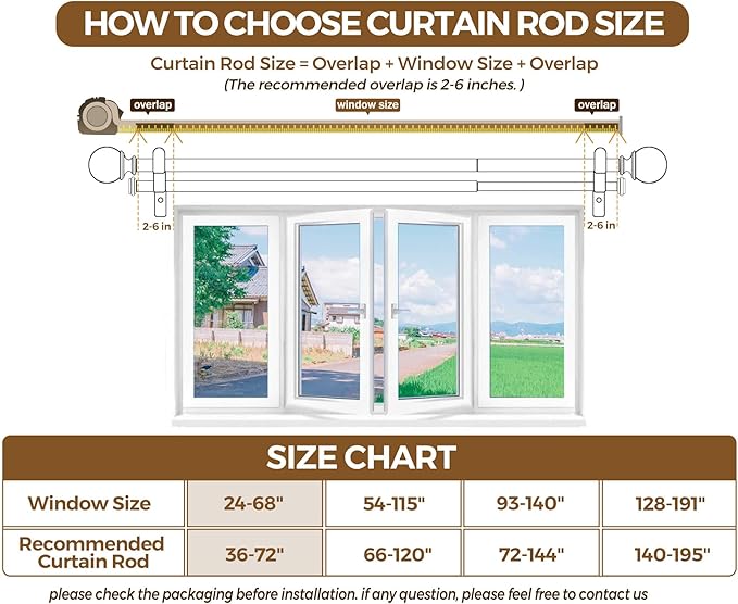 KAMANINA Black Double Curtain Rods 36 to 72 Inches(3-6 Feet), 1 Inch Heavy Duty Curtain Rods for Windows 28 to 48 In, Telescoping Drapery Rod for Bedroom, Dual Curtain Rod with Round Finials