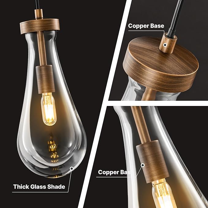 Raindrop Pendant Lights Kitchen Island: 2 Brown Teardrop Hanging Light - Crystal Pendants Lighting over Dining Table - High Ceiling Raindrops Lights Fixture for Bedroom Kitchen Island Bulbs Included
