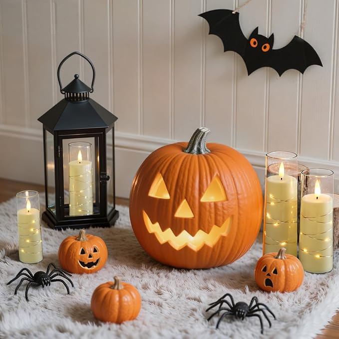 Raycare Flameless Candle with Remote Timer – 5 Flickering Acrylic Battery Operated LED Pillar Candles with Embedded Star String for Halloween, Home Decor, and as a Gift(Ivory)