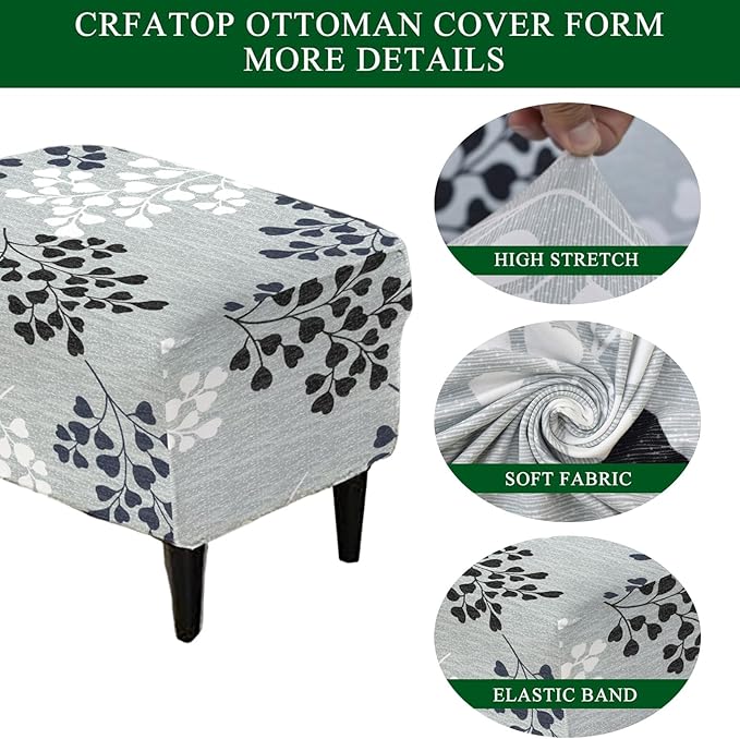 CRFATOP Ottoman Chair Cover Large Ottoman Chair Slipcovers Printed Rectangle Storage Stool Cover Stretch Footstool Footrest Furniture Protector for Bar Counter Living Room,C15