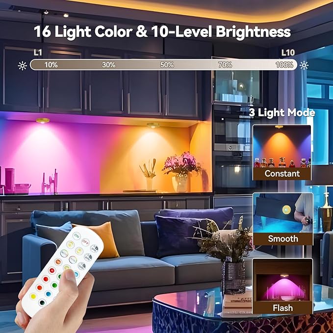 Rechargeable Puck Lights with Remote, 6 Pack Magnetic Under Cabinet Lighting, 1500mAh Battery Operated LED Tap Lights with Dimmer & Timmer for Kitchen, Closet, Shelf - 3 Color Temps & 12 RGB, Gold