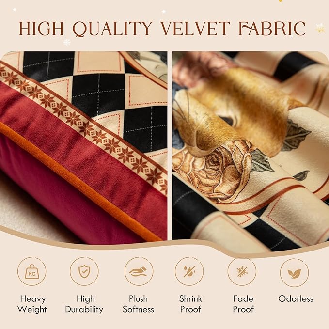 Grandmillennial Checkered Pillow Cover, Velvet Euro Sham Covers Decorative Throw Pillow Covers 18x18 for Couch Sofa Bed Living Room, Christmas & Holiday