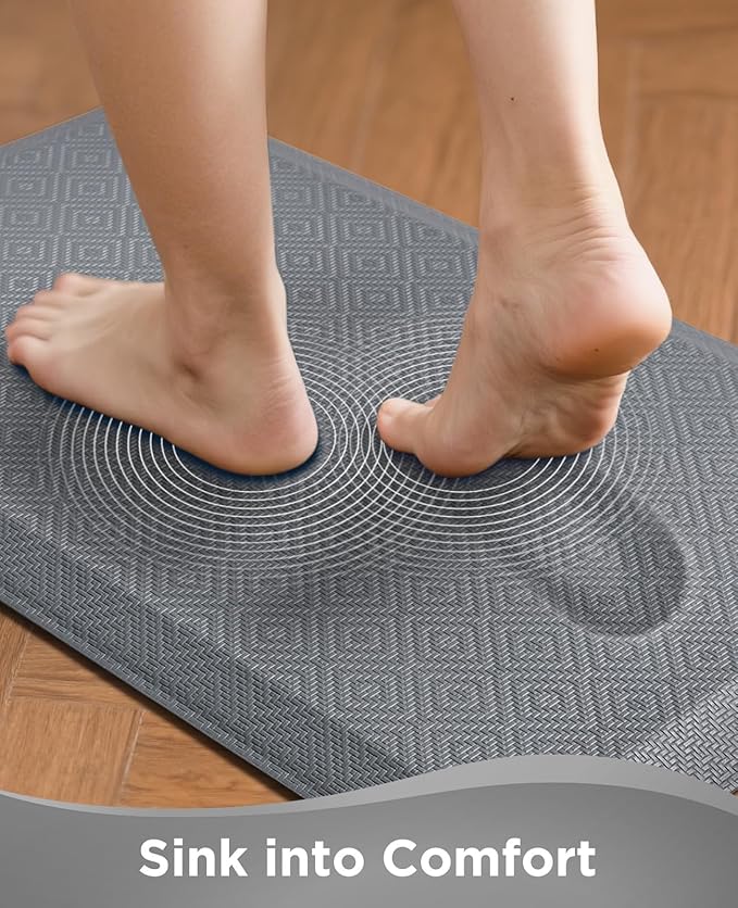 Ophanie Kitchen Mats for Floor, 3/4 Inch Thick Kitchen Rugs, 20x48 Anti Fatigue Standing Cushioned Mat, Waterproof,Comfort Ergonomic Mat for Office, Home, Sink, Grey Non-Slip Bottom