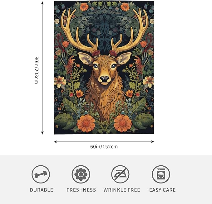 Deer Throw Blanket Soft Plush Fleece Blankets Warm Cozy Lightweight Fuzzy Blanket for Bed Sofa Couch Home Decor 80"X60"