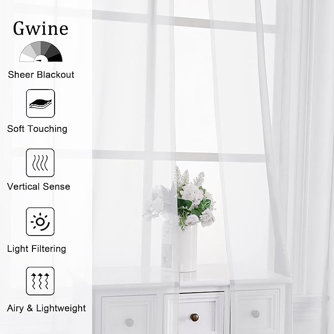 Gwine White Valances for Windows, Small Light Filtering Rod Pocket Cafe Valance Curtains, Soft Sheer Curtain for Bathroom Laundry Basement, 42Wx14L inch, 2 Pieces