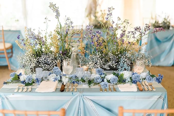 2 Pack Artificial Peony Flower Garland - 6ft Silk Peony Garland Flowers Vine Blue and White Peony Silk Flowers for Wedding Arch Party Table Decoration (Blue)