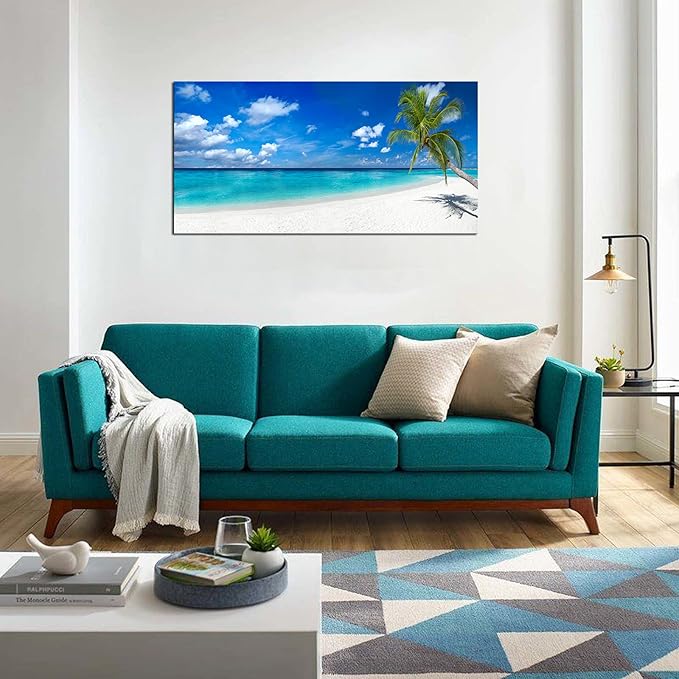 XXMWallArt FC2475 Seascape Canvas Art - Tropical Paradise Beach With White Sand and Coco Palms - Summer Beach Nature Pictures for Living Room, Bedroom, Home and Office Wall Decor
