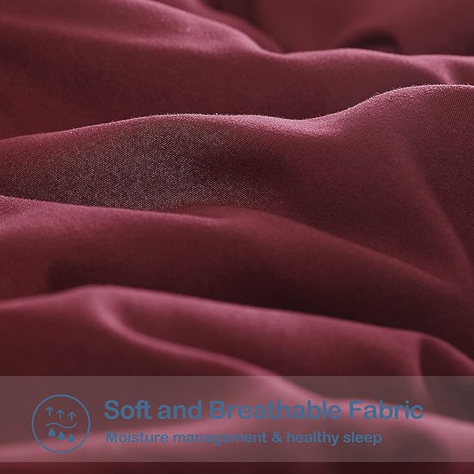 EASELAND Full Size Down Alternative Comforter - Quilted Duvet Insert for All Seasons, Soft Lightweight with Corner Tabs, Summer Winter Warm Bedding, Burgundy 82×86 Inches