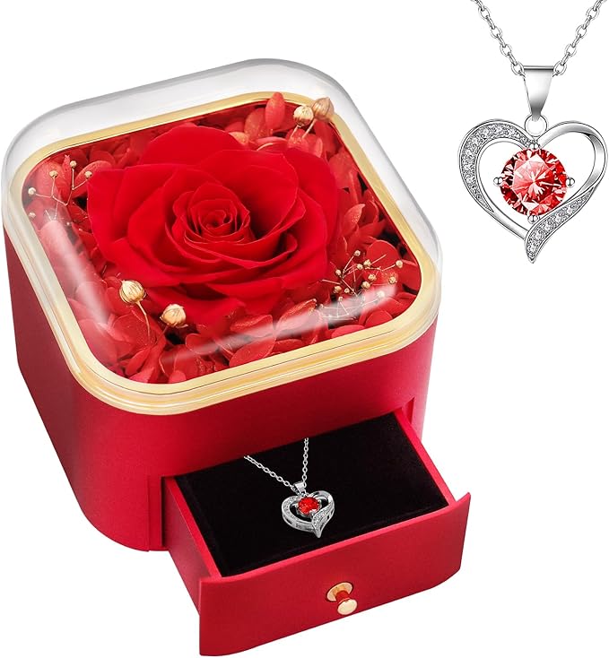 Beferr Birthday Gifts for Women Mom Preserved Real Rose with Necklace Eternal Roses Fresh Flowers for Delivery Prime anniversary Purple Gifts for Grandma Wife Daughter Sister