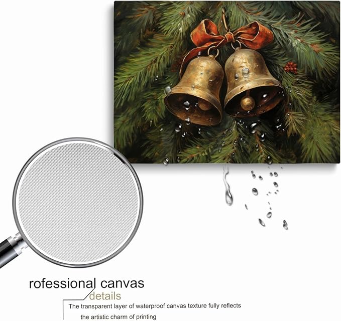 Victorian Country Christmas Art,Christmas Jingle Bells Wall Art,Brass Bells Poster,Winter Still Life Print,Christmas Oil Painting,Christmas Living Room Fireplace Office Decor24x36inch Unframed
