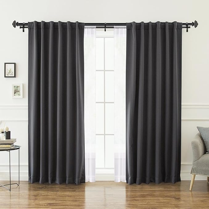 KAMANINA 1 Inch Double Curtain Rods 66 to 120 Inches (5.5-10 Feet), Telescoping Splicing Black Curtain Rod for Windows 54 to 115 Inches, Decorative Curtain Rods with Square Finials