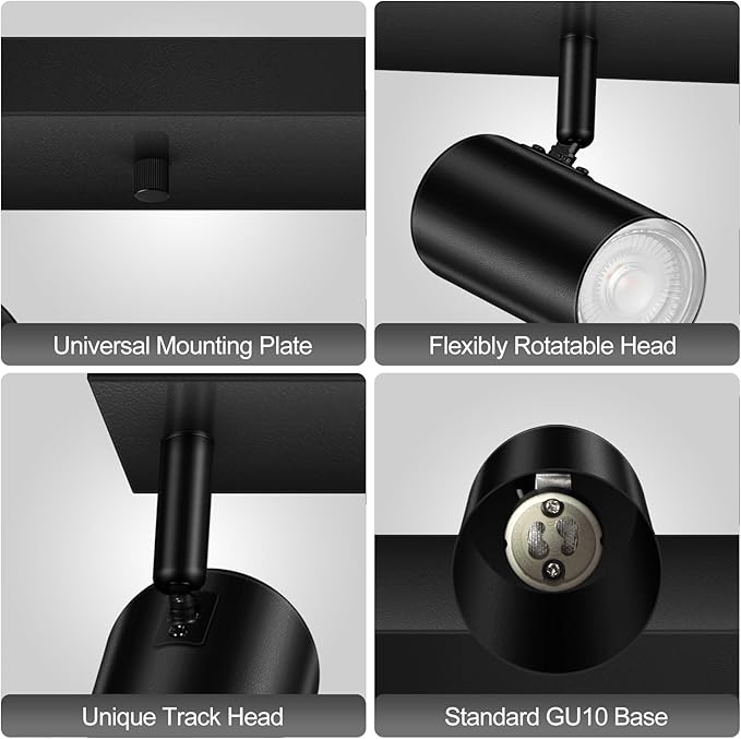 BoostArea Plug in Track Lighting, LED Track Light Kit, Black 5-Light Track Lights for Kitchen, 15 FT Cord,5 Way Ceiling Spotlight, Rotatable Wall Mount Light Head for Bedroom Hallway Living Room