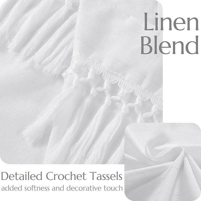 jinchan Linen Curtains for Living Room Bedroom Light Filtering Semi Sheer Curtains Boho Farmhouse French Country Cottage Core Decor Window Drapes Back Tab 90 Inch Length Tassel Off White