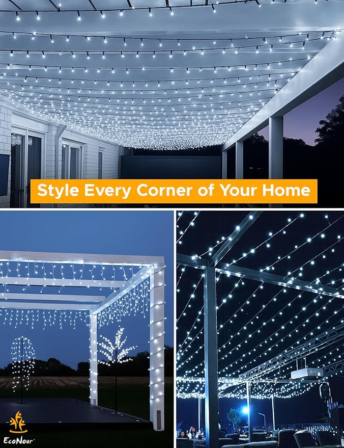 EcoNour 29.5 Ft 720 LED Cluster Twinkle Lights for Christmas Tree, 8 Modes String Lights for Decoration with Timer and Memory Function, Elegant Cool White Fairy Lights for Magical Home & Indoor