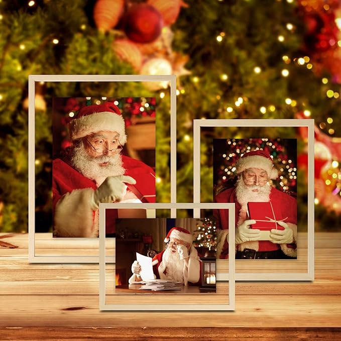 Egofine 8.5x11 Floating Frames Set of 2, Double Plexiglass Picture Frame, Made of Solid Wood Display Any Size Photo up to 8.5x11, Wall Mount or Tabletop Standing, Natural Wood