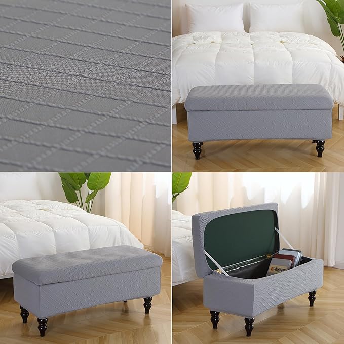 FUANGUI Ottoman Cover Stretch Storage Ottoman Bench Slipcover Printed Folding Storage Bench Ottoman Cover Footrest Stool Slipcover Footstool Protector Cover with Elastic Bottom, Large