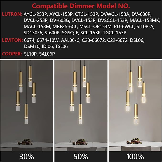 Pendant Lights Kitchen Island, Crystal Pendant Light Fixtures Mini 30W LED Modern Kitchen Pendant Lighting Over Sink and Living Room and Bedroom (Gold 5 Light)