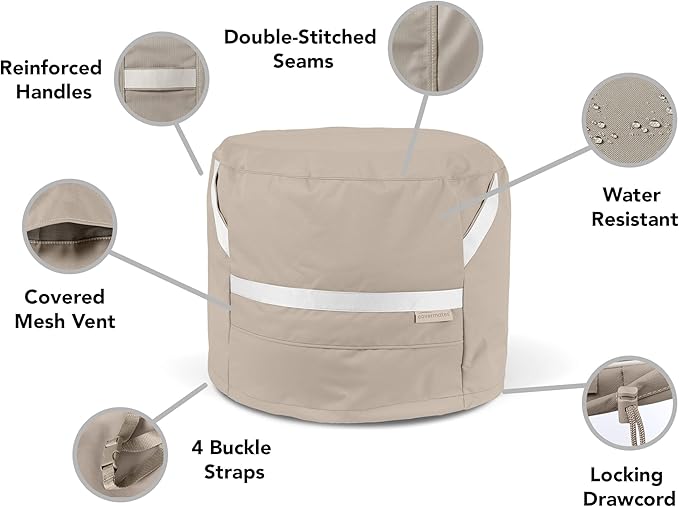 Covermates Prestige Round Ottoman Cover – 900D Polyester with Weather-Resistant PVC Backing, Drawcord Hem & Mesh Vent for Outdoor Patio Ottoman Protection, 30DIAMETER x 25H, Clay