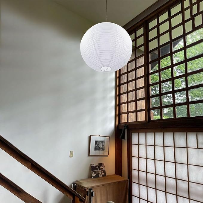 19.68" White Round Paper Lanterns, Chinese/Japanese Paper Lantern Pendant Light, Large HangingPaper Lamp Shade for Party Decoration, Home Decor Ceiling Lampshade(1 Pack)