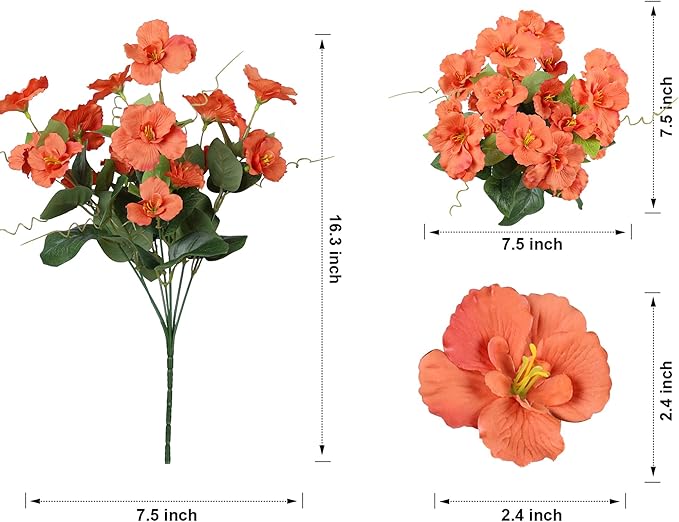 Hibiscus Artificial Flowers Plants for Outdoors Decoration, 6 Bundles Silk Tropical Flowers Artificial Realistic UV Resistant Fake Flower for Outside Planter Porch Patio Balcony (Yellow Orange)