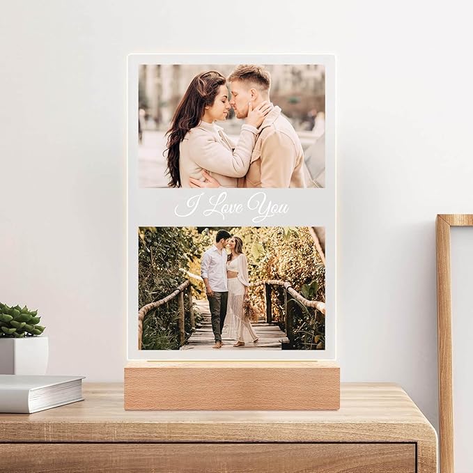 Personalized Anniversary Couple Gifts for Women & Men, Custom Picture Frames, Customized Photo Frame with Night Light, Personalized Photo Frame, Christmas Birthday Gifts for Her & Him