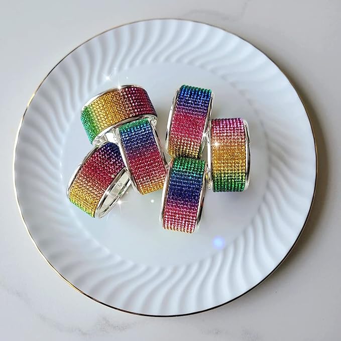 Colored Diamond Napkin Rings Set, Rhinestone Napkin Holder for Dining, Easter, Thanksgiving, Wedding,Bling Cloth Holder Full of Crushed Diamond,Party of Table Setting Home Decor