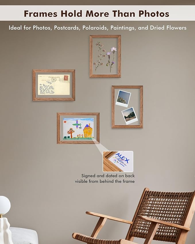 DLQuarts 5x7 Floating Picture Frames for 4x6/3.5x5 Photos, 2-Pack Solid Wood Double Polished Glass Floating Frame for Wall & Tabletop, Postcards and Any Size Photo up to 5x7 Display, Carbonized Wood
