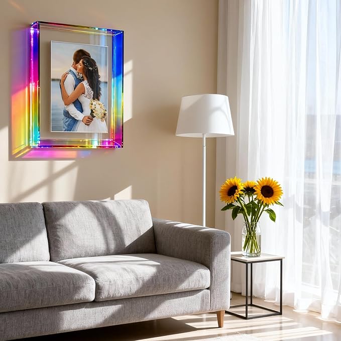 11x14 Acrylic Picture Frame Neon Floating Photo Frame for Wall Mount and Tabletop Decorative in Gallery Home Office, Iridescent