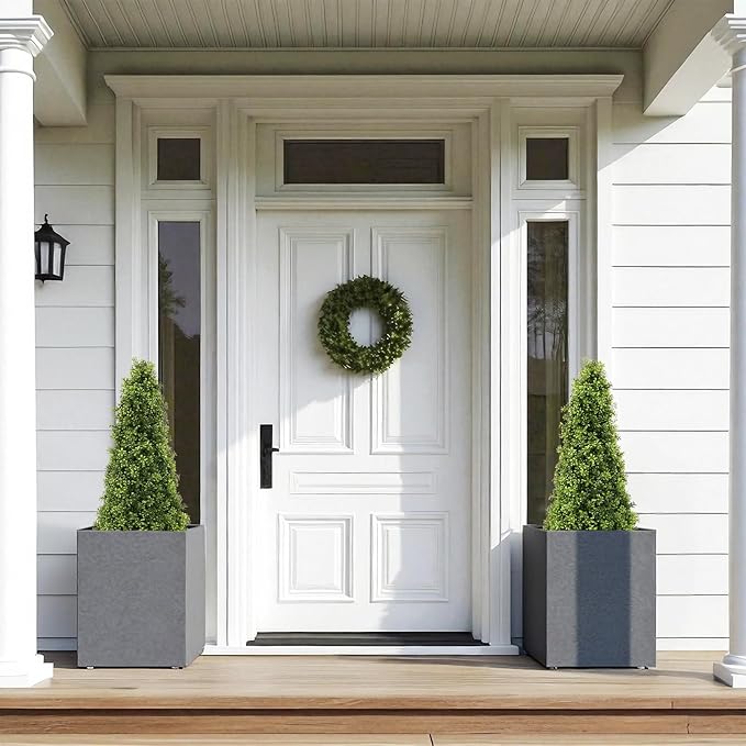 3ft Artificial Boxwood Topiary Trees, 36‘’ UV Resistant Faux Plants for Outdoor Planter, Tall Fake Bushes and Shrubs for Front Porch Decor, Set of 2