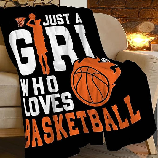 Basketball Throw Blanket Just A Girl Who Loves Basketball Decor Blanket Super Cozy Plush Lightweight Soft Plush Flannel Fleece Sports Blanket Gifts For Girls Boys Kids Women For Sofa Bed Couch 60"X80"
