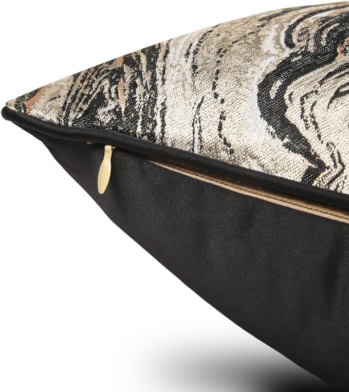 1pc Polyester Pillow Cover Multicolor Abstract Texture Geometric Lines Black Moire Marble Pattern Light Luxury Single-Sided high-Precision Jacquard with Zipper 18 x 18 inches(no Pillow core)