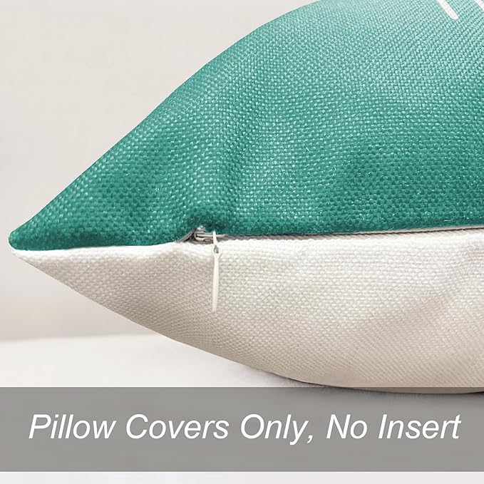Decorative Throw Pillow Covers Set of 4 Green Pillow Covers 18x18 inch Farmhouse Throw Pillow Cover Linen Square Pillowcase Cushion Cases, Boho Pillow Covers for Couch Sofa Outdoor Home